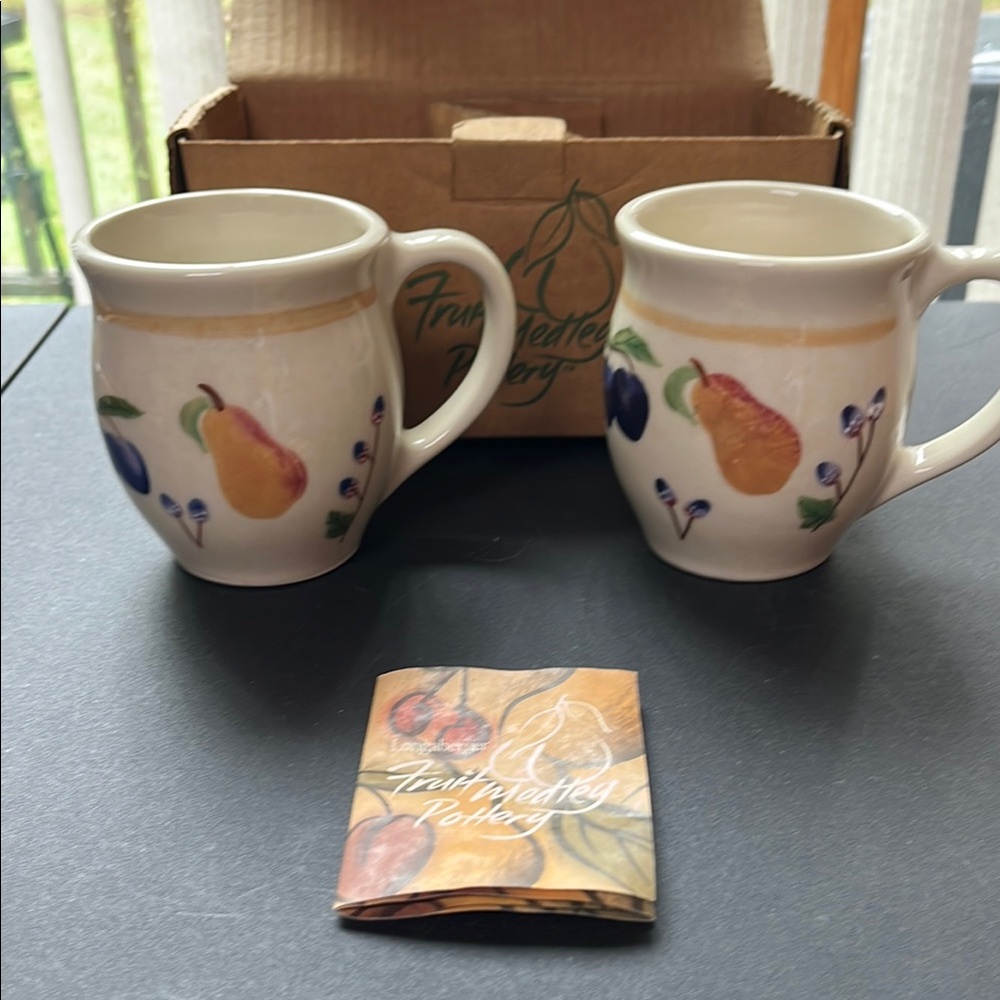 Longaberger Cream Ceramic Mugs with Rustic Design